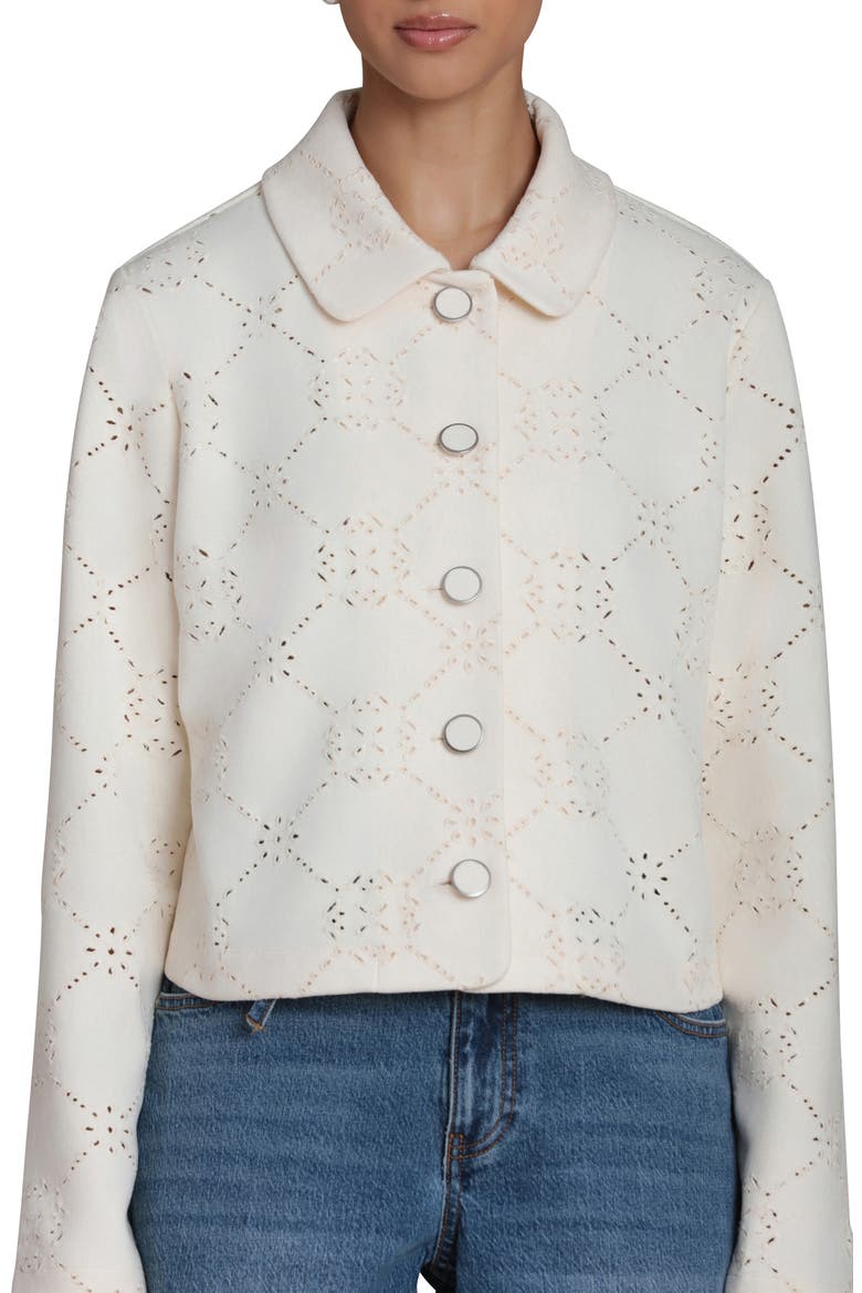 Embroidered Eyelet Boxy Cropped Jacket, Alternate, color, OFF WHITE
