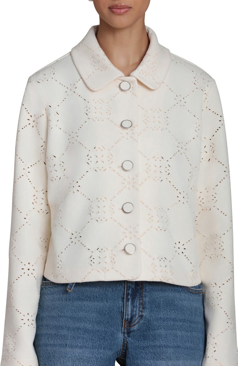 Bagatelle Embroidered Eyelet Boxy Cropped Jacket, Alternate, color, Off White
