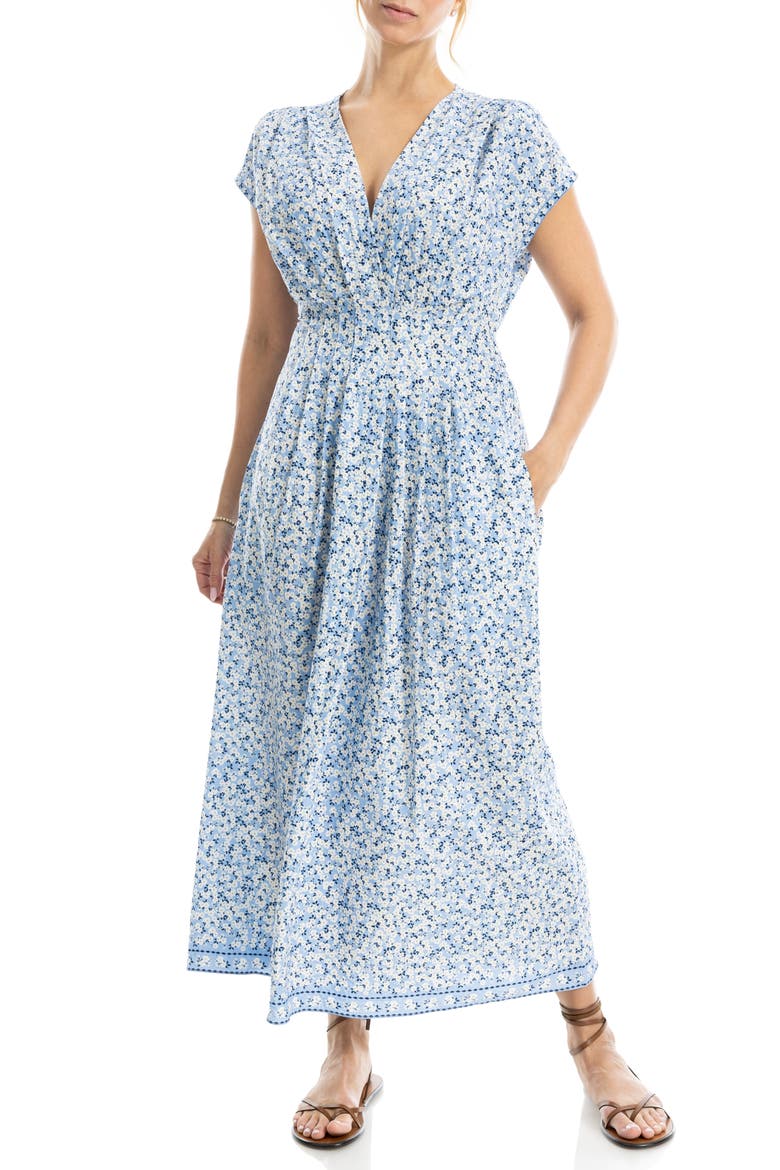 Cap Sleeve Tucked Waist Maxi Dress, Main, color, IVORY/ DENIM DAISY