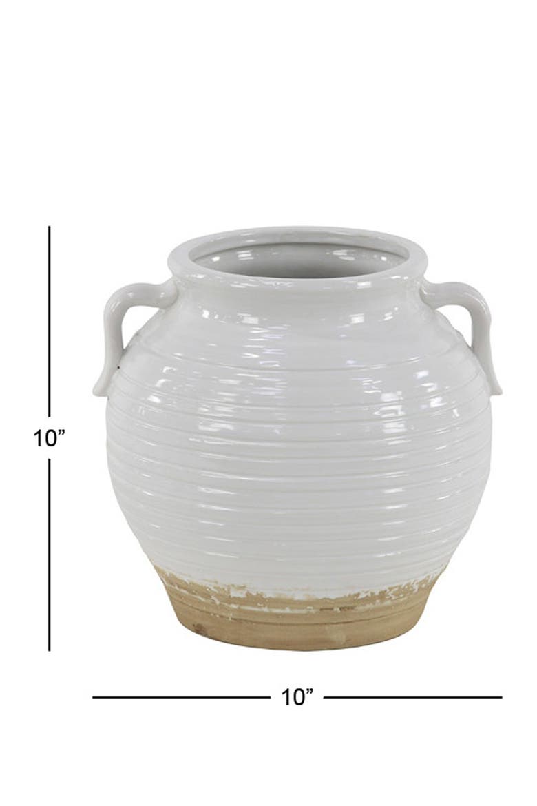 White Ceramic Indoor Outdoor Planter with Handles, Alternate, color, WHITE