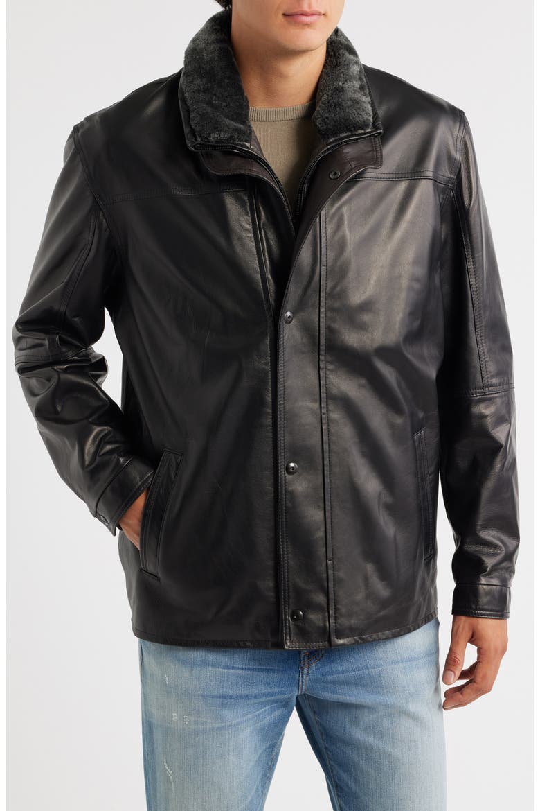Leather Jacket with Removable Inset Bib, Alternate, color, NOIR/ RUSTIC