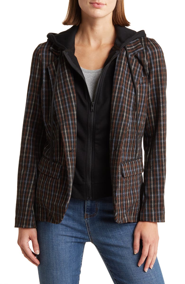 Liverpool Hooded Insert Plaid Blazer, Main, color, 