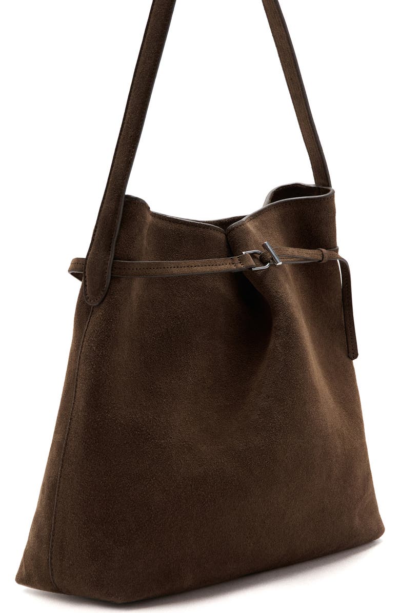 MANGO Suede Buckle Bucket Bag, Alternate, color,