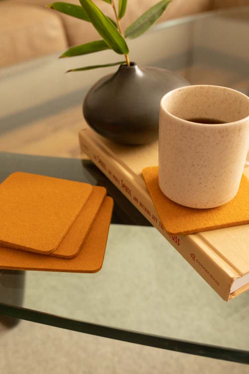 Graf & Lantz Graf Lantz Bierfilzl Merino Wool Square Coaster Multi 4 Pack In Turmeric