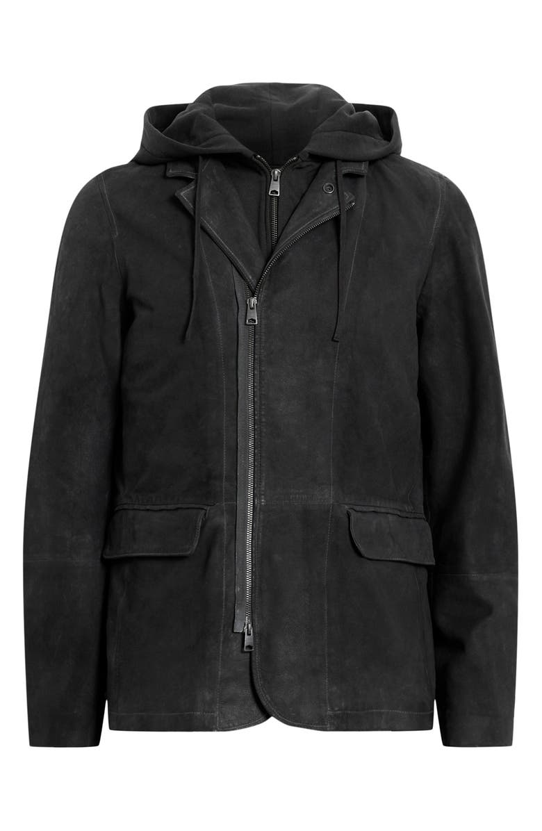 AllSaints Norton Leather Jacket with Removable Hooded Zip Bib, Alternate, color,