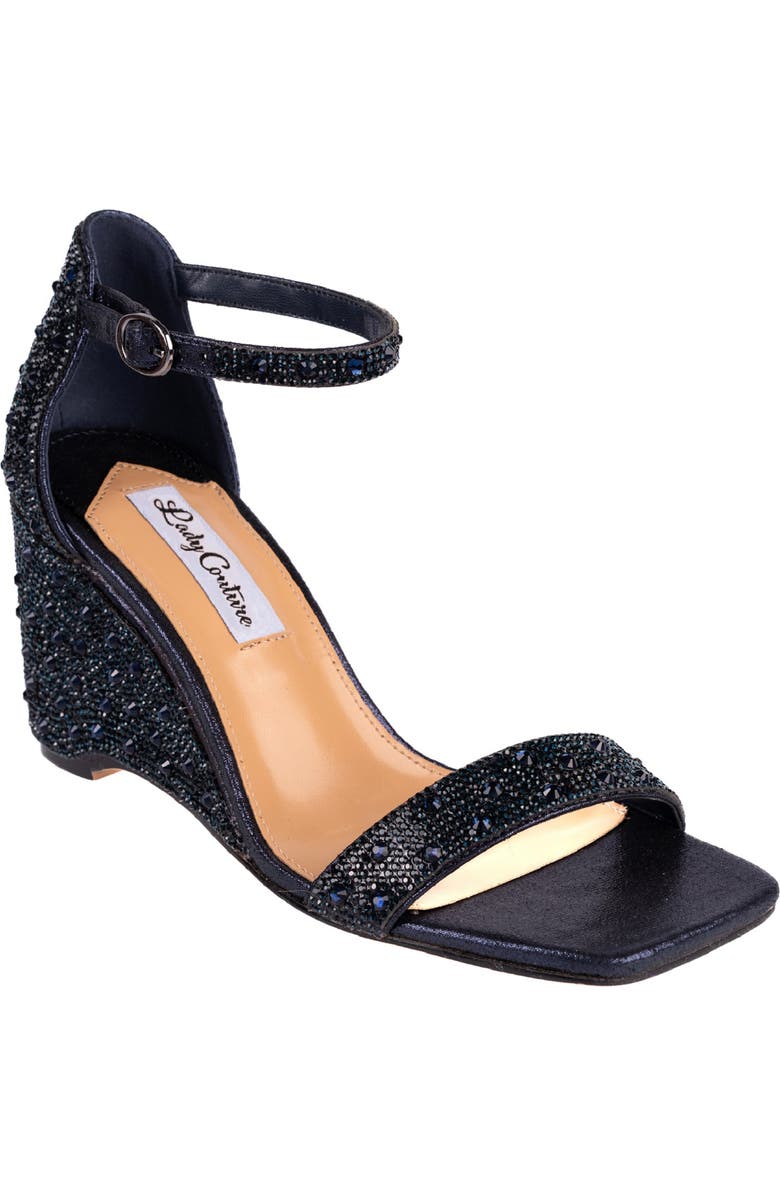 LADY COUTURE Kloe Crystal Embellished Wedge Sandal, Main, color, Navy