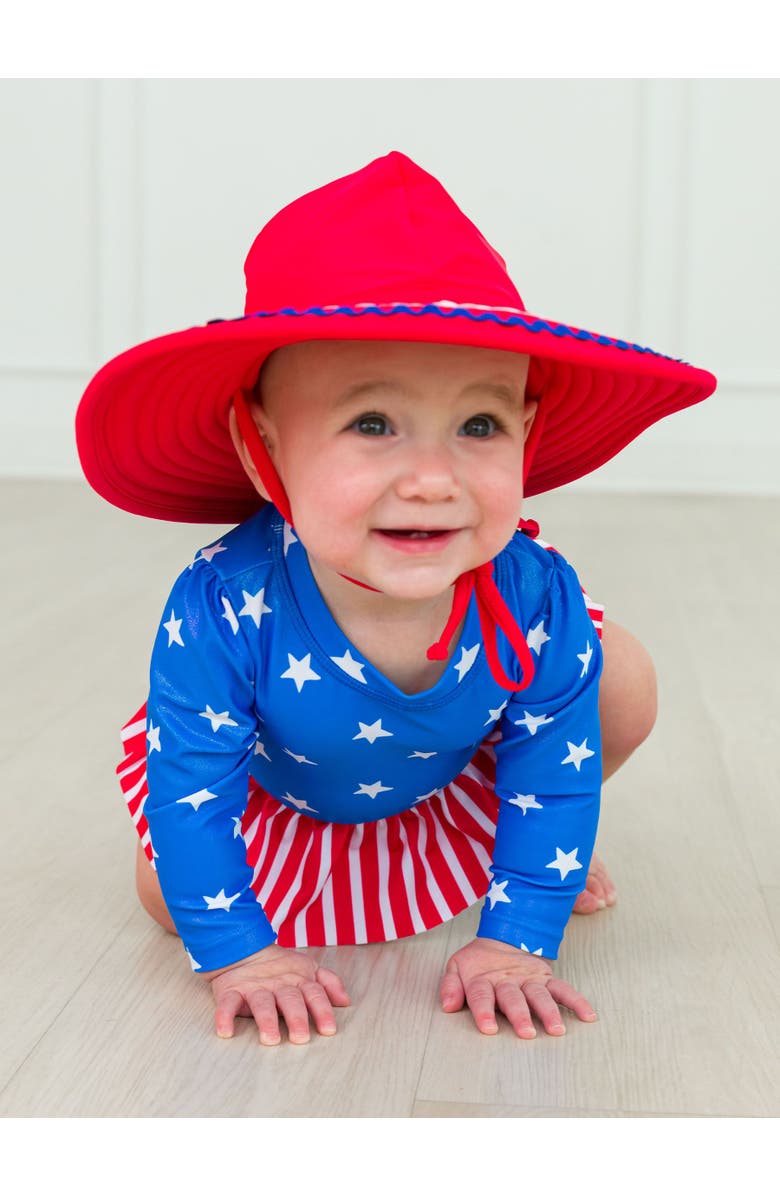 RuffleButts Girls UPF50+ Ric Rac Swim Hat, Alternate, color, 