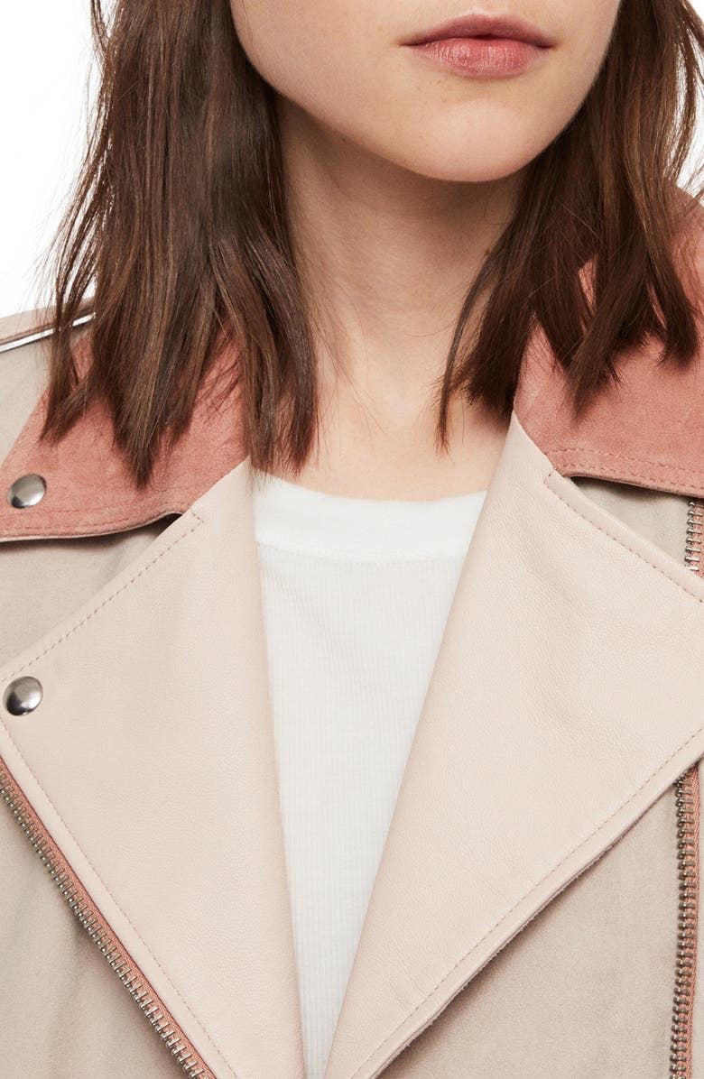 AllSaints Balfern Mix Suede & Leather Biker Jacket, Alternate, color, 