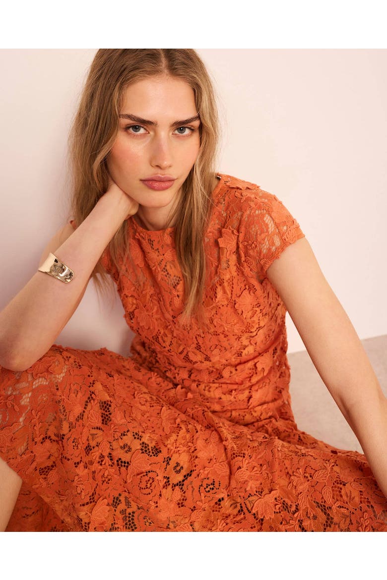 Sleeveless Appliqué Lace Midi Dress, Alternate, color, Orange
