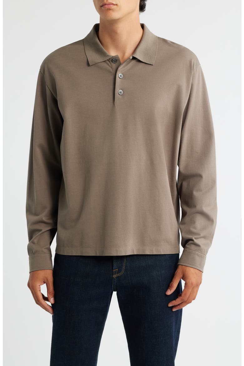 Long Sleeve Piqué Polo, Main, color, SMOKY MOCHA