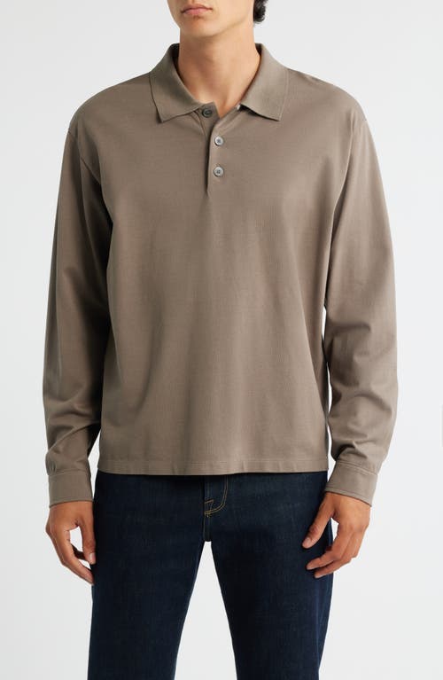 Frame Long Sleeve Piqué Polo In Brown