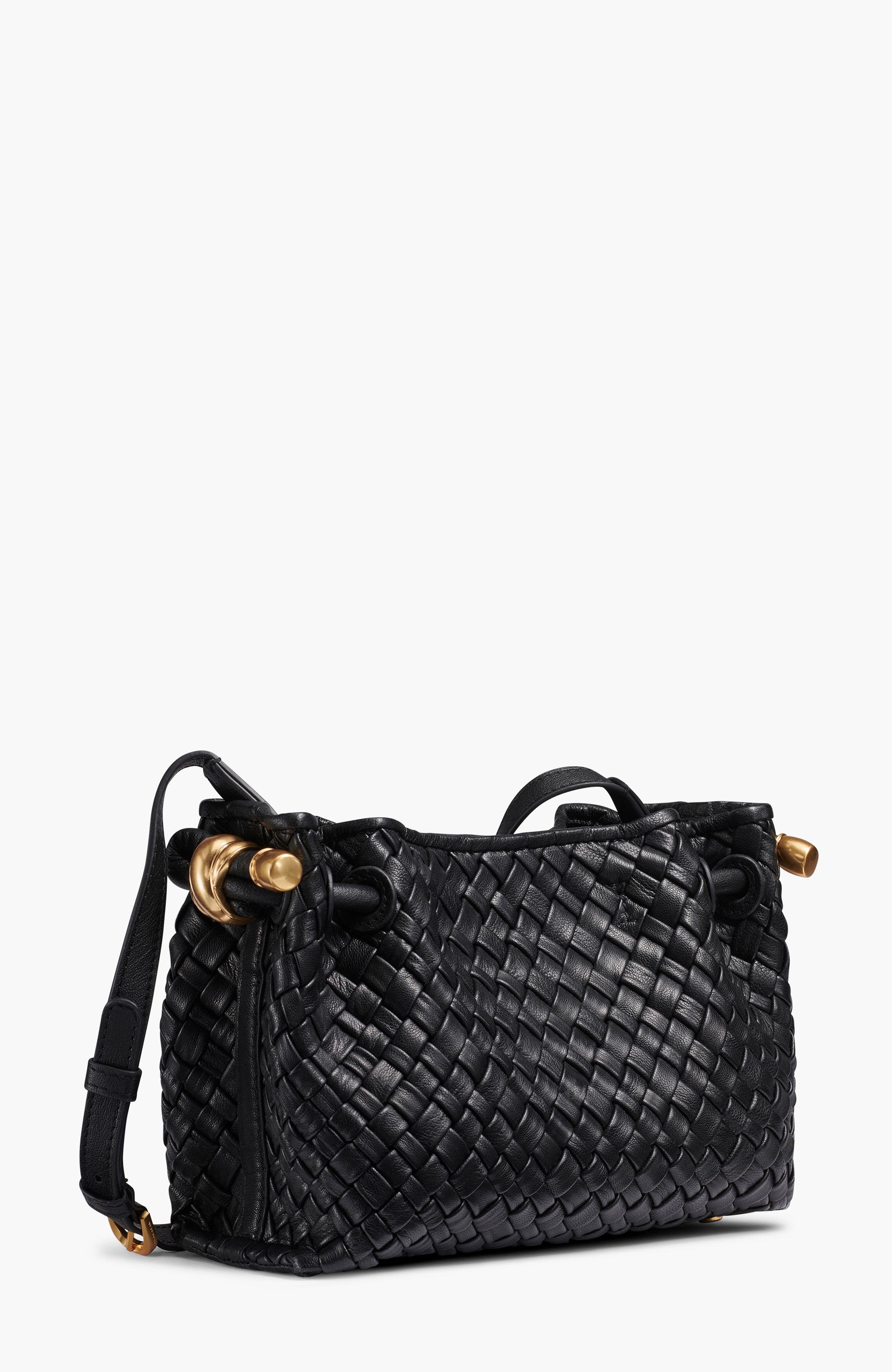 Donna Karan New York Cashmere Woven Leather Crossbody Bag, Alternate, color, Black/Gold