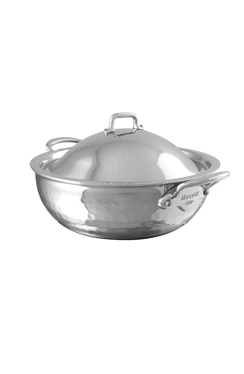 Mauviel M'elite 3.2 Quart Splayed Saute Pan & Lid, Cast Stainless Steel Handle, Main, color, Silver