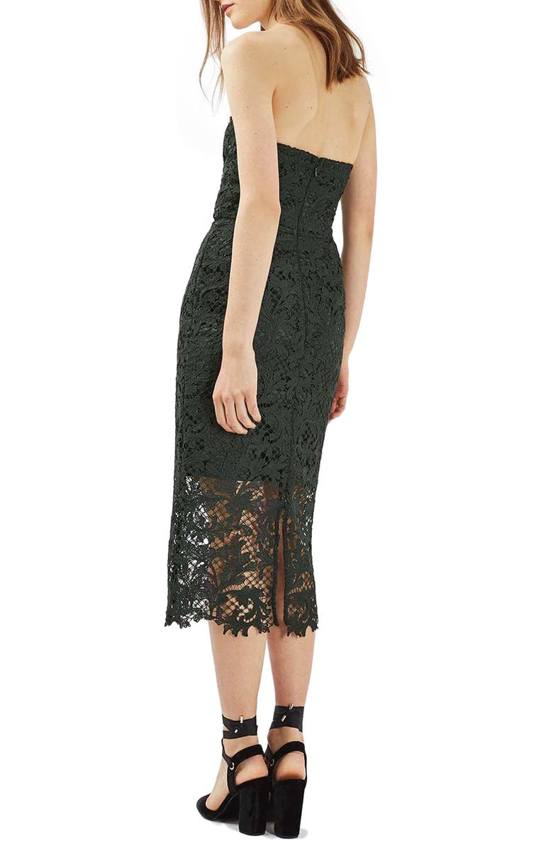 Topshop Strapless Lace Midi Dress, Alternate, color, 