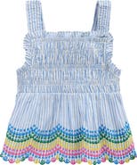Mini Boden Kids' Stripe Eyelet Shirred Cotton Top