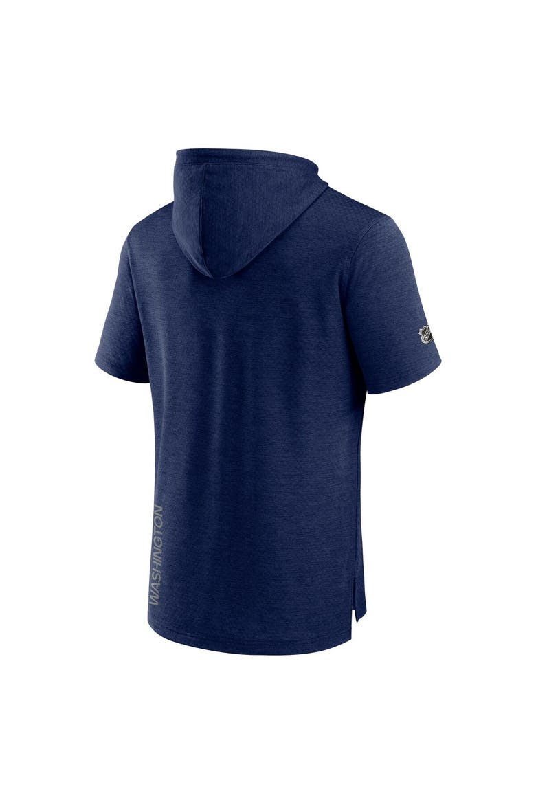 Men's Fanatics Branded Heather Navy Washington Capitals Authentic Pro Road Performance Short Sleeve Pullover Hoodie, Alternate, color, Heather Navy