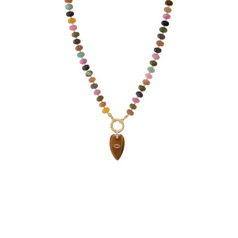 Evil Eye Elongated Heart Pendant Beaded Clicker Necklace