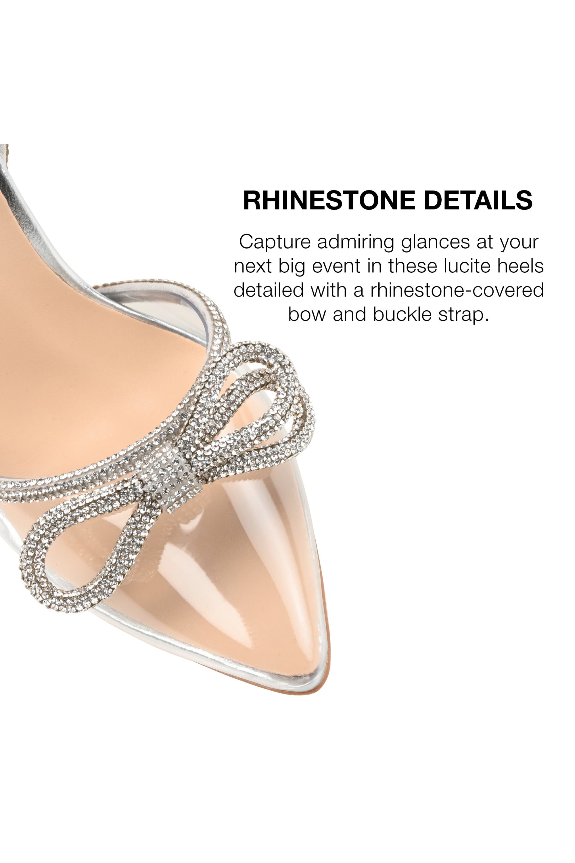 Journee Collection Gracia Crystal Bow Stiletto Pump, Alternate, color, Clear