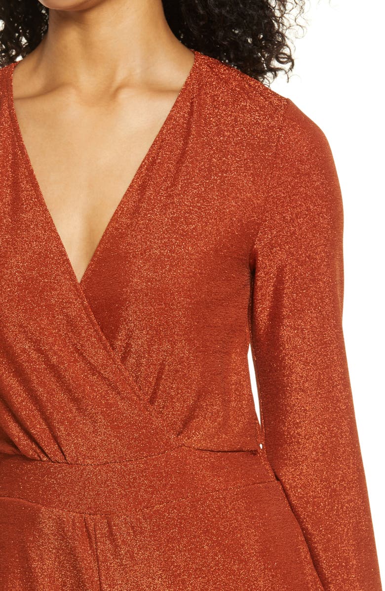 bebe Metallic Knit Long Sleeve Jumpsuit, Alternate, color, 