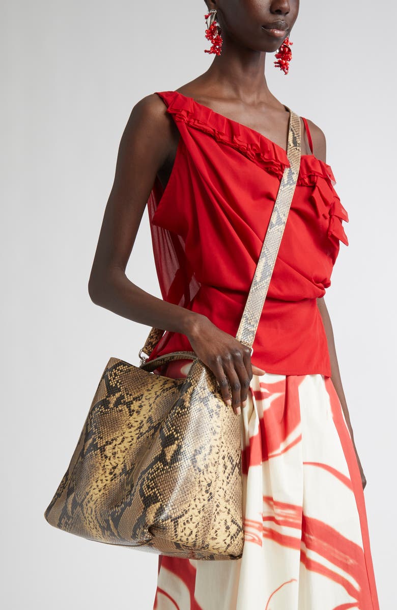 Dries Van Noten Python Print Leather Hobo Bag, Alternate, color,