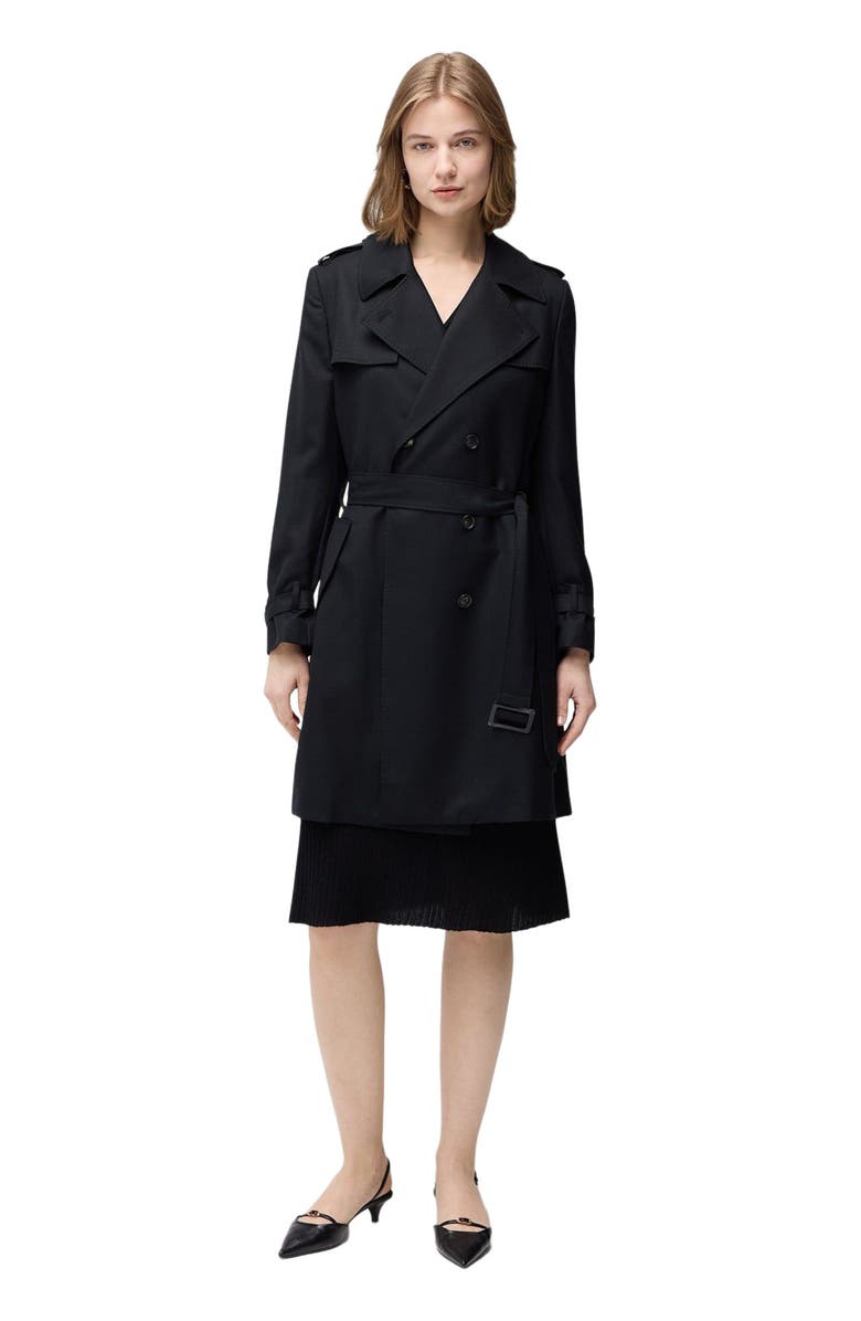 GOBI Mongolian Cashmere Double Breasted Cashmere Trench Coat, Alternate, color, Black