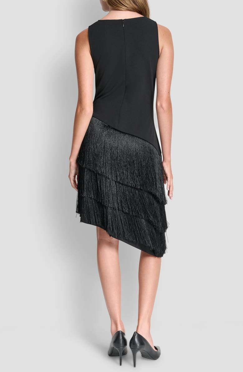 DKNY Cowl Neck Asymmetric Fringe Dress, Alternate, color, Black