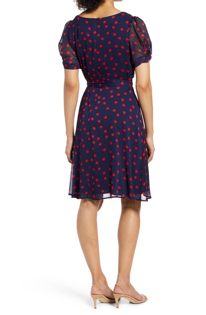 Connected Apparel Polka Dot Chiffon Dress, Alternate, color,