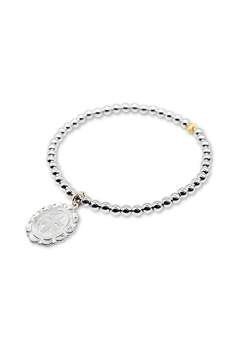 Cross Medallion Sterling Silver Beaded Bracelet, Main, color, Silver