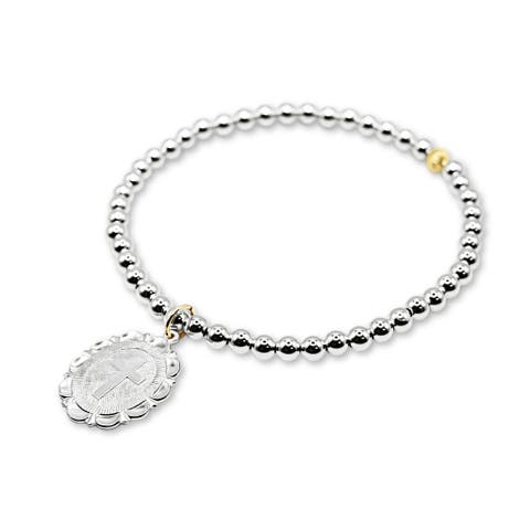 Cross Medallion Sterling Silver Beaded Bracelet