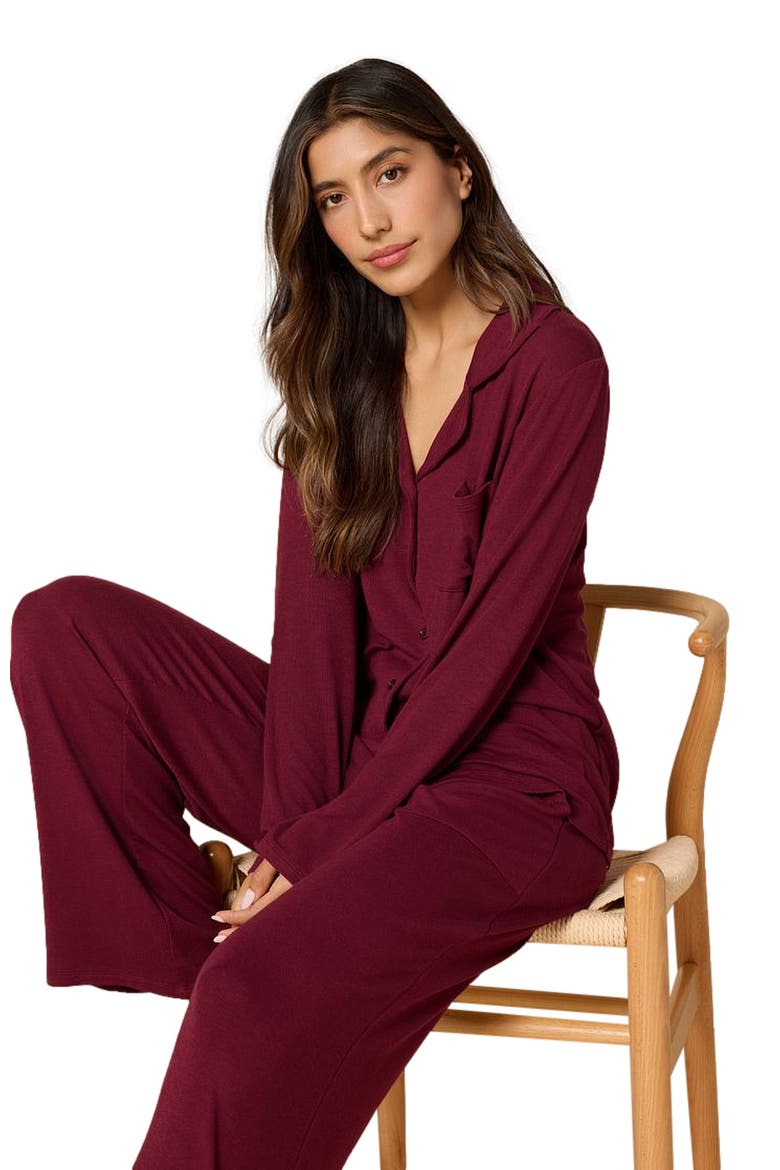 Aria  Slim Notch Collar PJ Set, Alternate, color, Cherry Cola