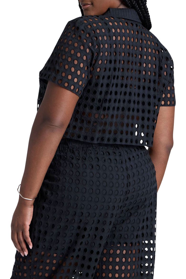 Eyelet Crop Shirt, Alternate, color, BLACK