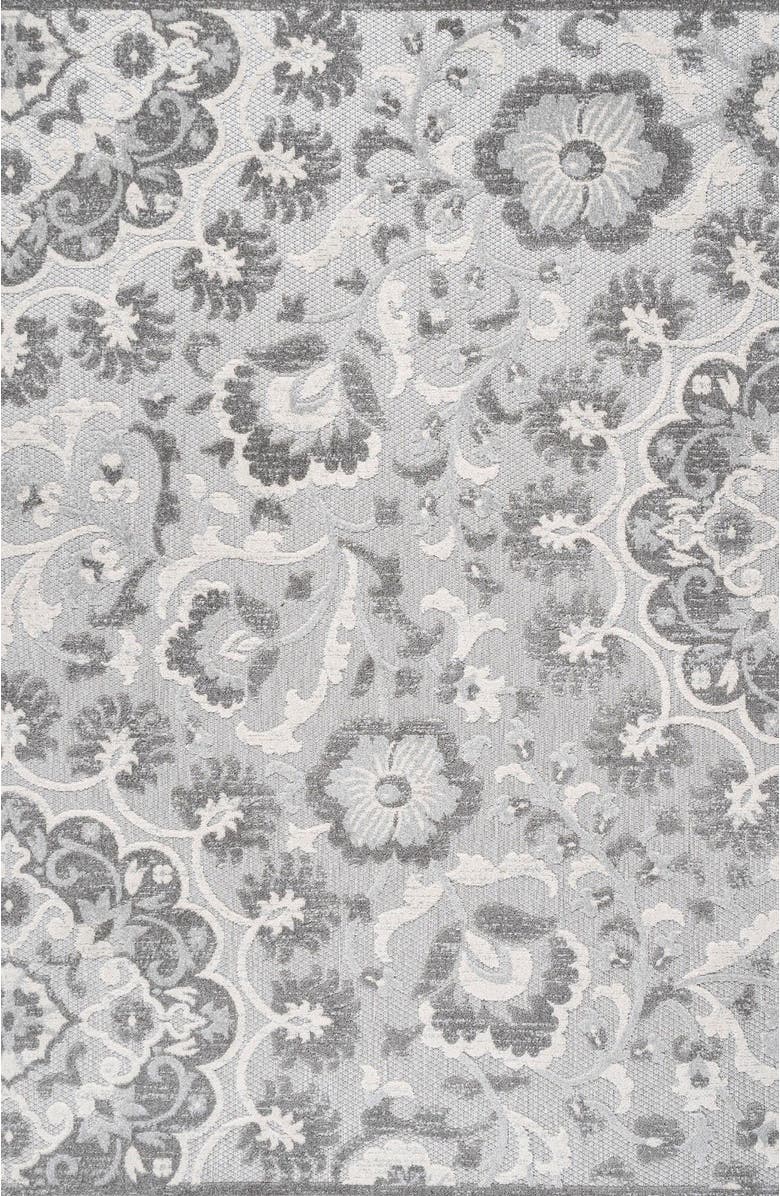 JONATHAN Y Lucena Modern Medallion High-Low Indoor/Outdoor Area Rug, Main, color, Light Gray/Ivory