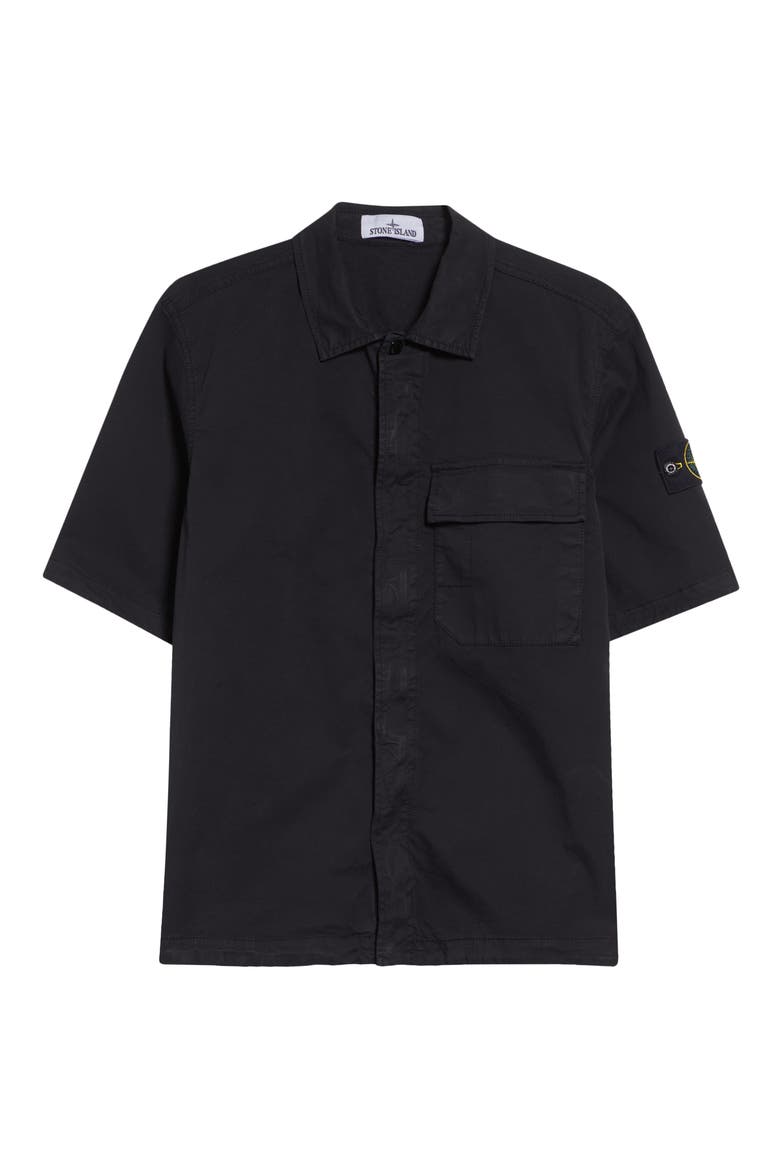 Short Sleeve Stretch Cotton Button-Up Shirt, Alternate, color, BLACK