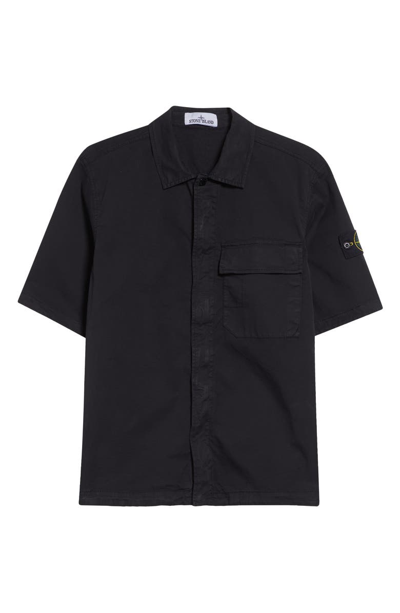 Stone Island Short Sleeve Stretch Cotton Button-Up Shirt, Alternate, color, Black