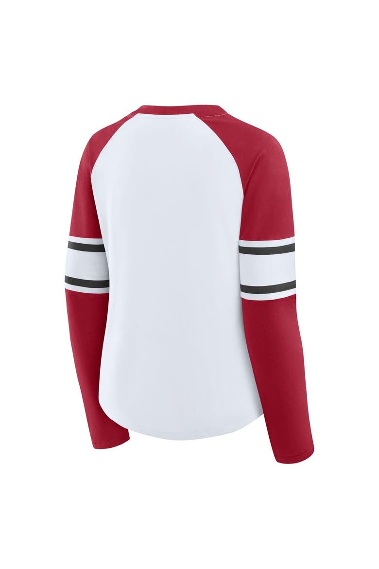Women's Fanatics White/Red Tampa Bay Buccaneers Redzone Blitz Package Raglan Lace-Up V-Neck Long Sleeve T-Shirt, Alternate, color, White