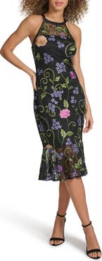 Siena Floral Embroidered Mesh Sheath Dress