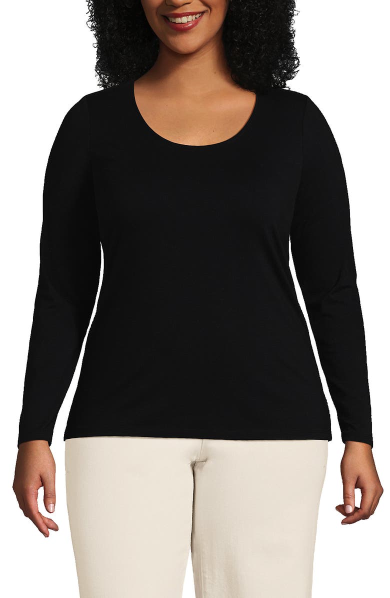 Lands' End Long Sleeve Lightweight Jersey Scoop Neck T-Shirt, Main, color, Black