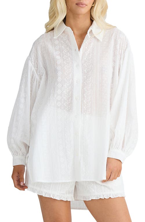 Talisman The Label Dahlia Oversize Ladder Stitch Broderie Button-up Shirt In White
