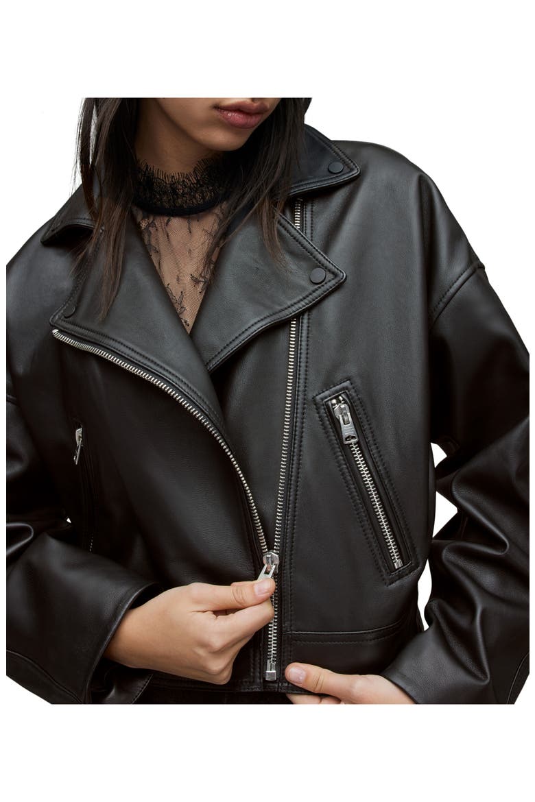 Clarke Boxy Leather Biker Jacket, Alternate, color, BLACK
