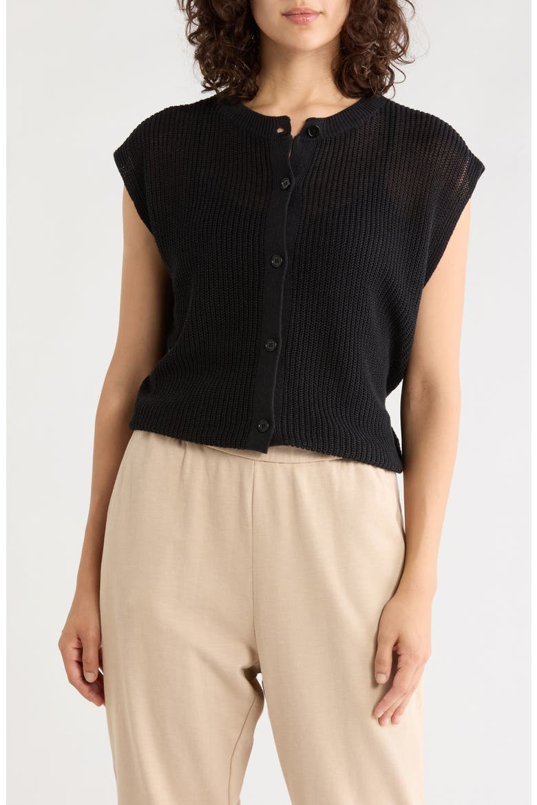 Organic Linen & Organic Cotton Sweater Vest, Main, color, BLACK