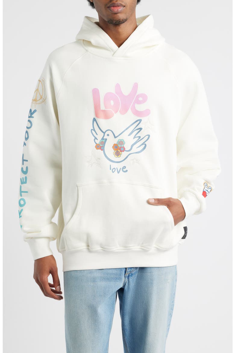 Sweet Bird Graphic Cotton Pullover Hoodie, Main, color, TOFU