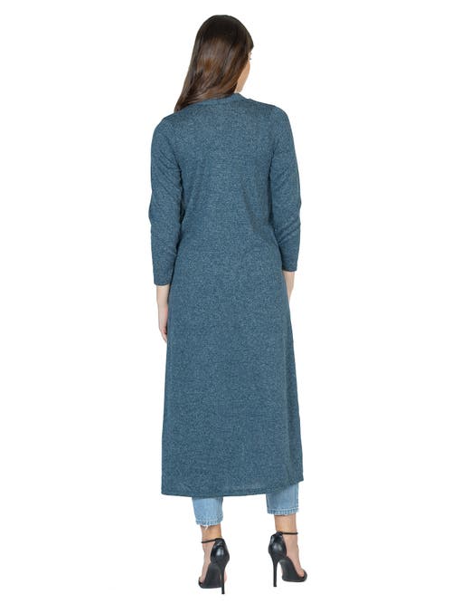 24seven Comfort Apparel Plus Size Long Duster Open Front Knit Cardigan Sweater In Blue