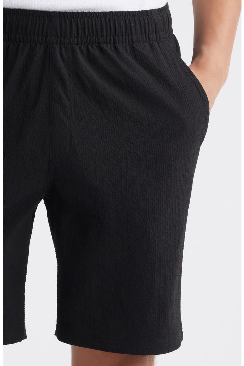 Slim Fit Drawstring Seersucker Shorts, Alternate, color, BLACK