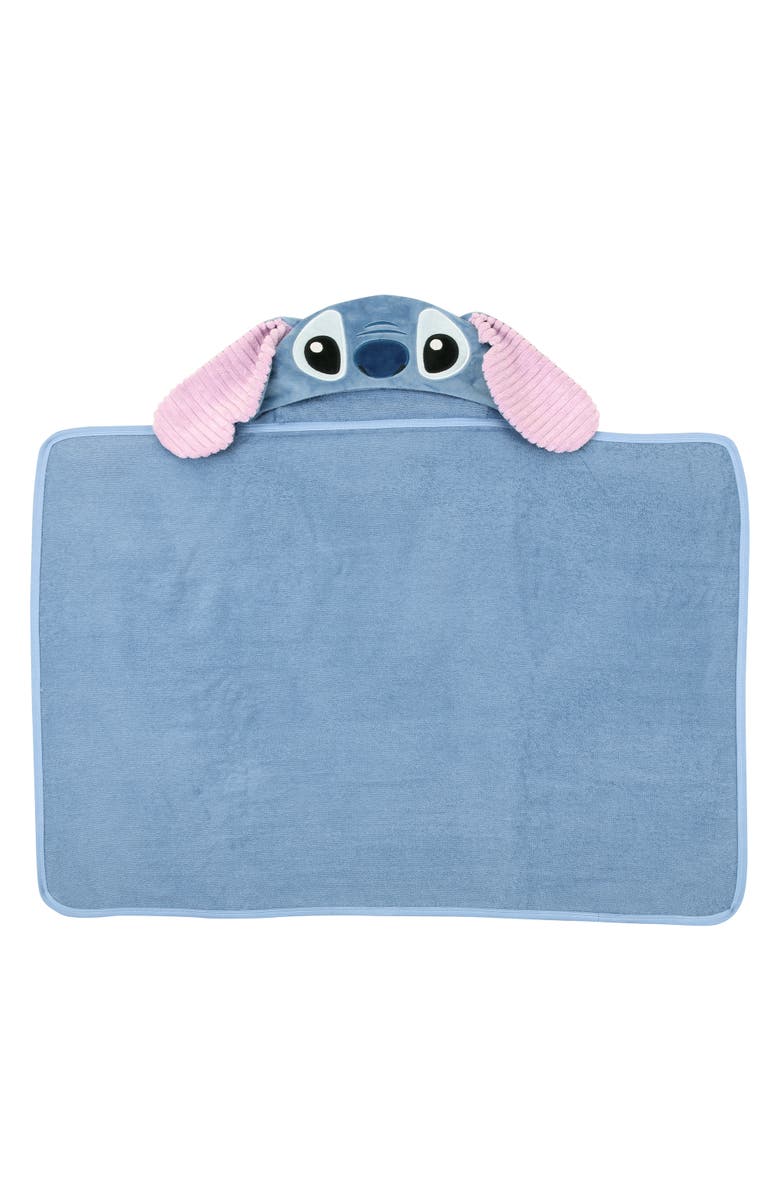 Lambs & Ivy Disney Stitch Luxury Cotton Terry Hooded Baby Bath Towel, Alternate, color, Blue