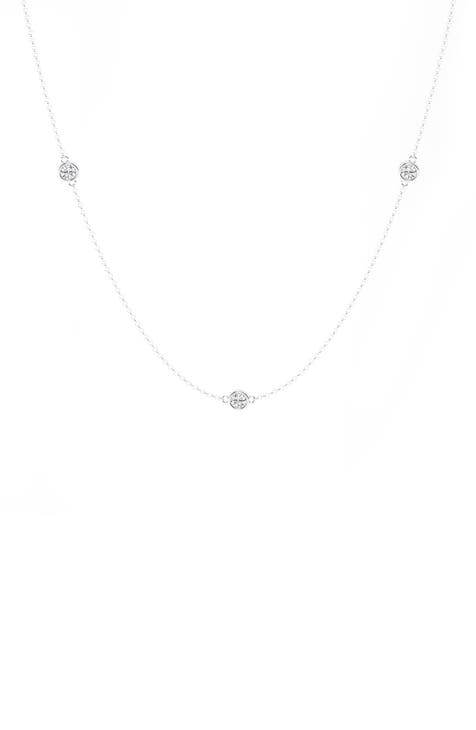 14K Gold Round Cut Lab-Created Diamond Station Chain Necklace - 1.4ct