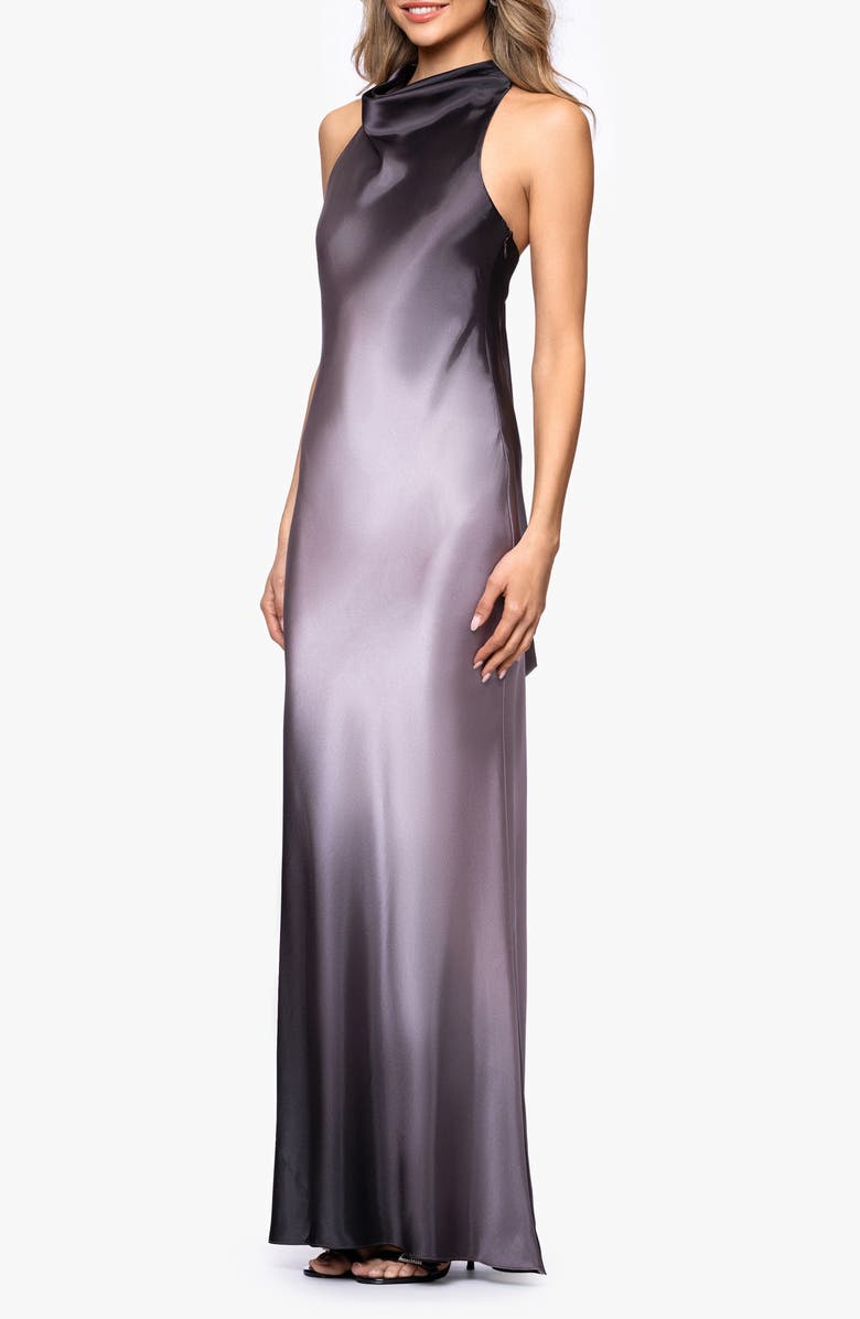 Betsy & Adam Ombré Satin Halter Neck Gown, Alternate, color, Grey/ Gunmetal