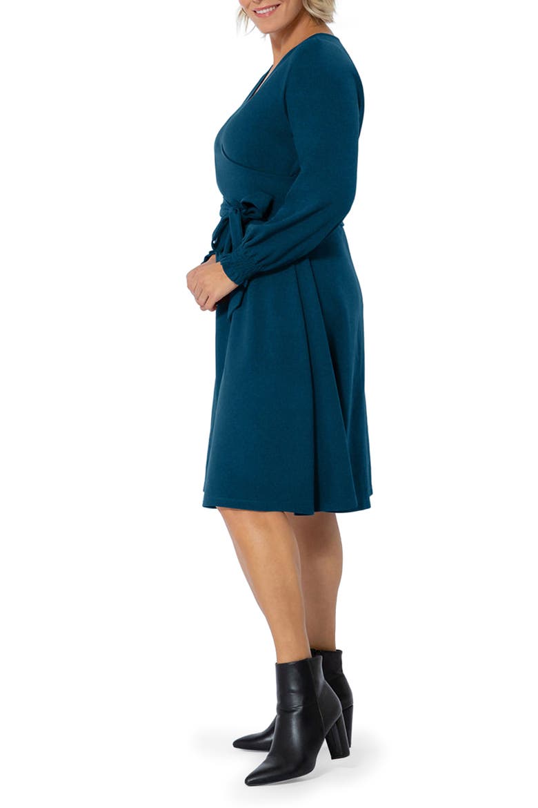 Perfect Long Sleeve Faux Wrap Dress, Alternate, color, IBMC - SOLID INK BLUE