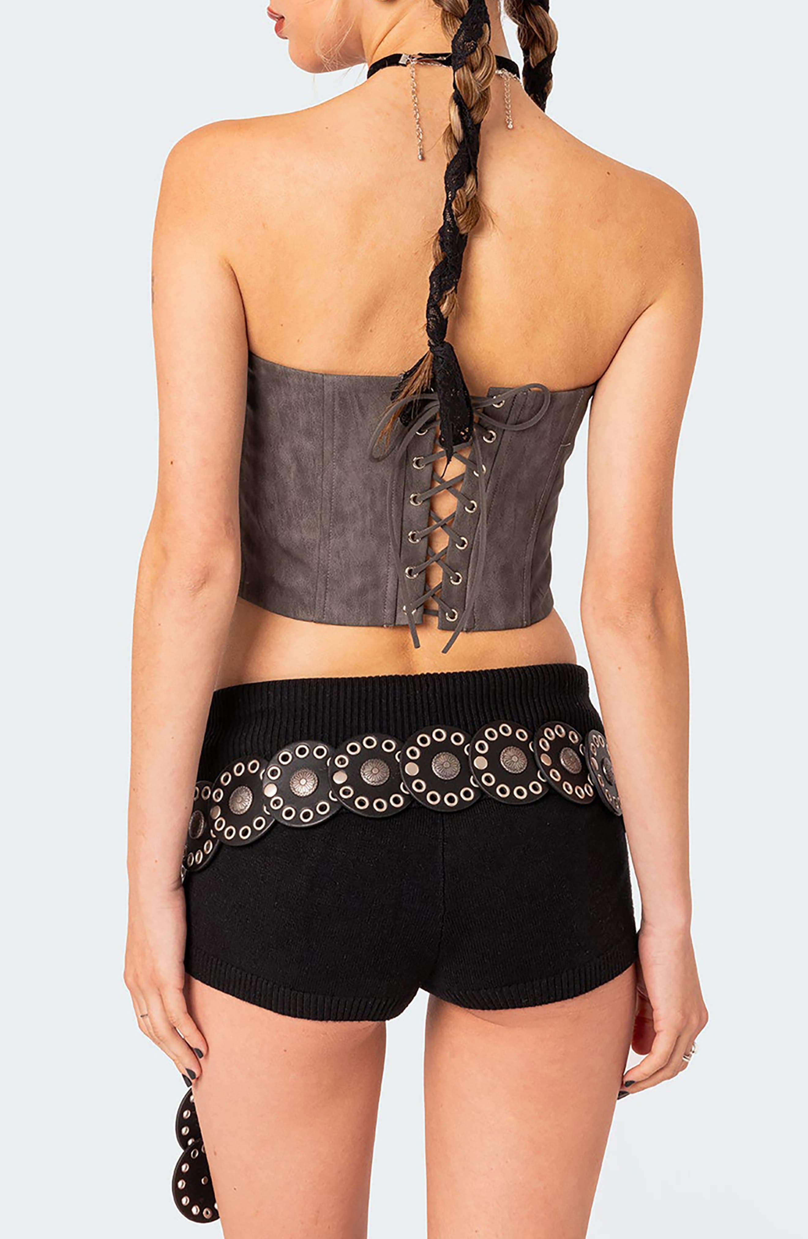Christa Strapless Faux Leather Corset Crop Top - image 2