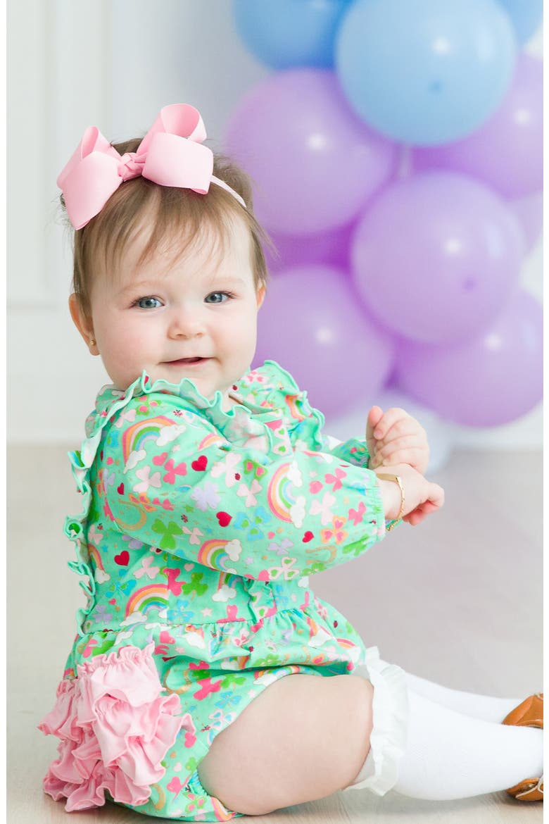 Lucky Day Clover Print Cotton Skirted Bodysuit, Alternate, color, GREEN