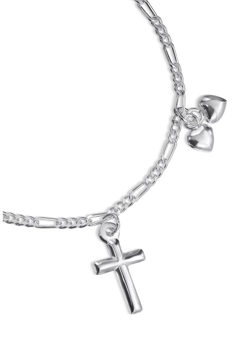 Cross & Heart Charm Chain Bracelet, Alternate, color, SILVER